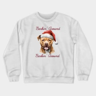 Christmas Pitbull Dog in Santa Hat Crewneck Sweatshirt